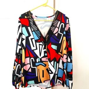 V neck long sleeve blouse